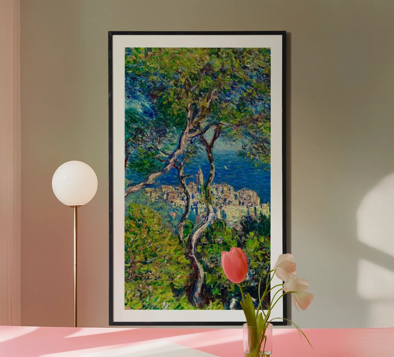 Vue des bâtiments d'un village au bord de la mer par Claude Monet poster de belong shop