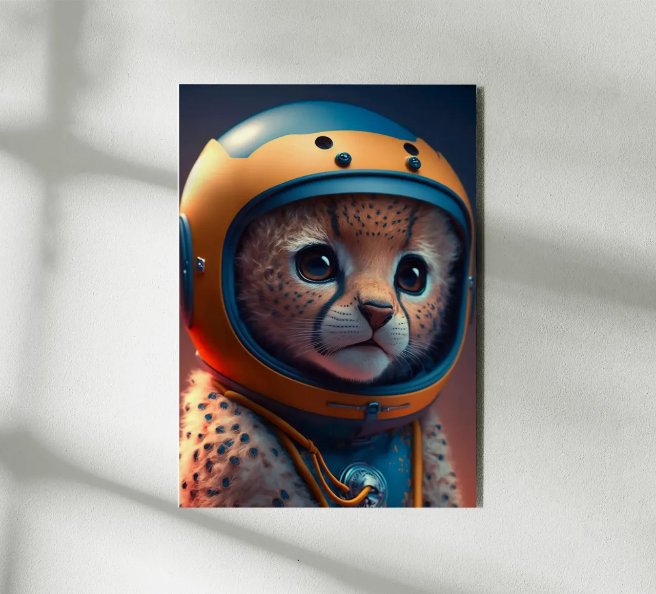 cheetah helmet spacesuit animal kitten big eyes cute space f alu-dibond by minerva santiago