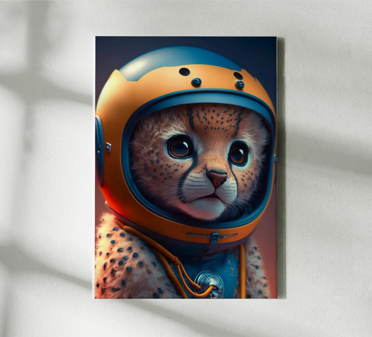 ghepardo casco tuta spaziale animale gattino grandi occhi carino spazio f tela con Cornice a cassetta da minerva santiago
