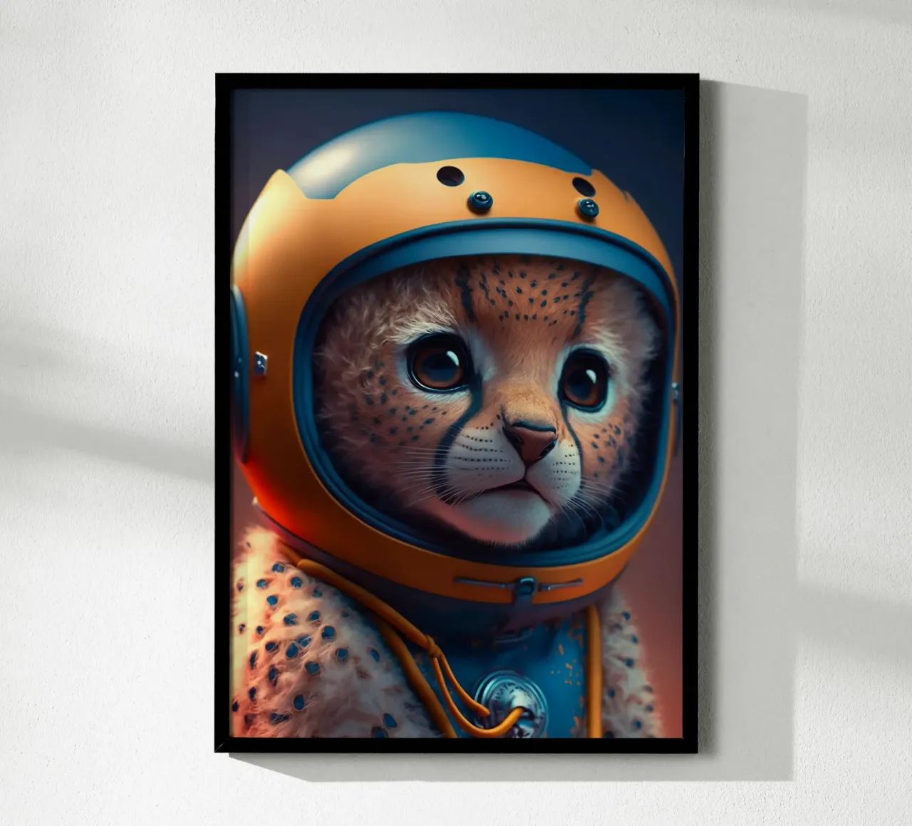 ghepardo casco tuta spaziale animale gattino grandi occhi carino spazio f poster con telaio in alluminio da minerva santiago