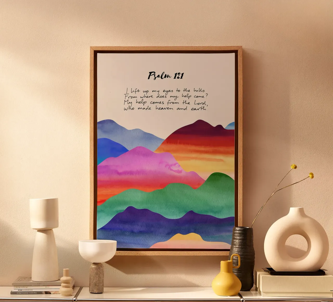 colline testo gradiente arcobaleno salmo preghiera religiosa cielo terre tela con Cornice a cassetta da minerva santiago