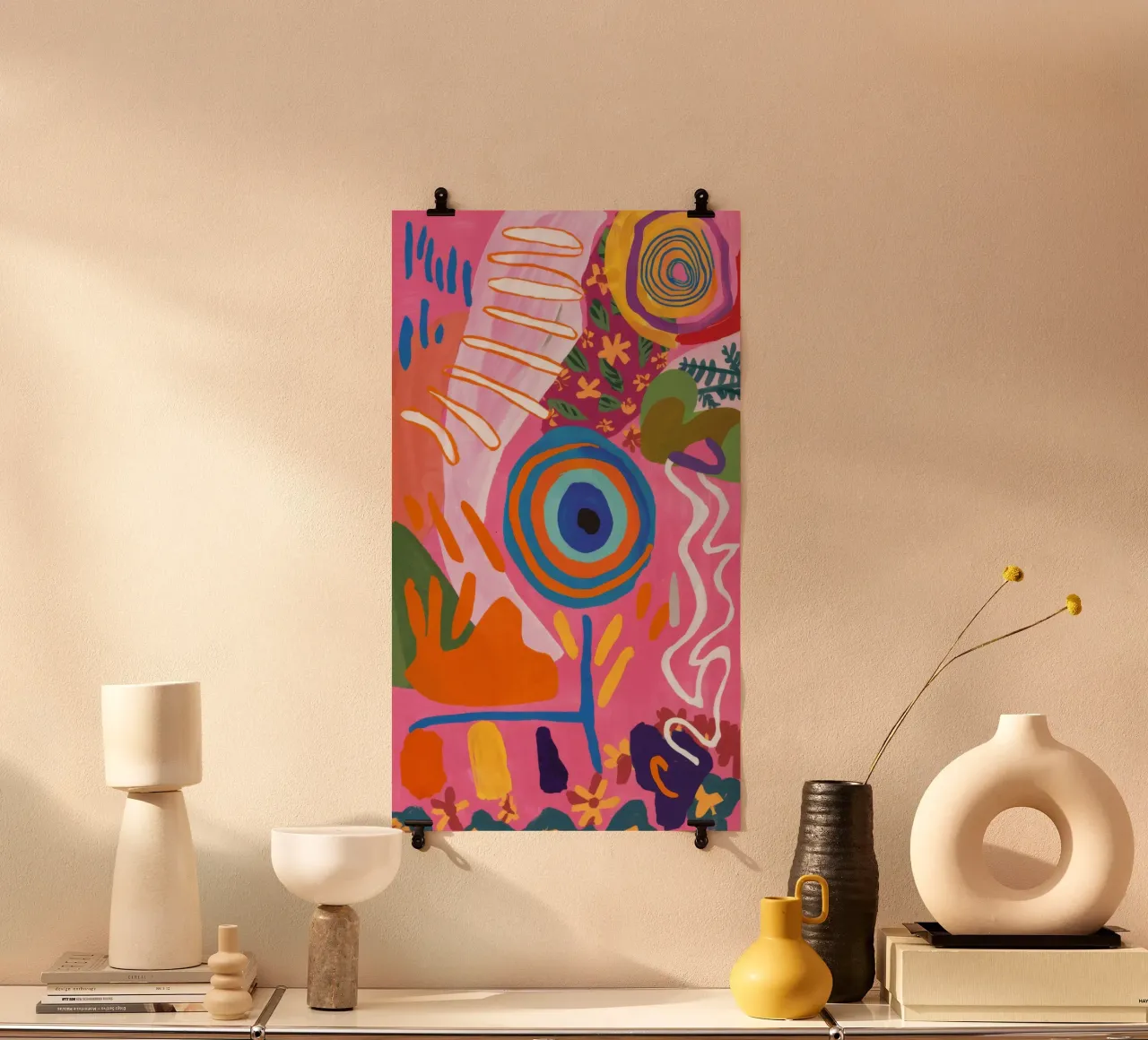 Fiore dell'occhio cosmico poster con telaio in legno da Zep Layers