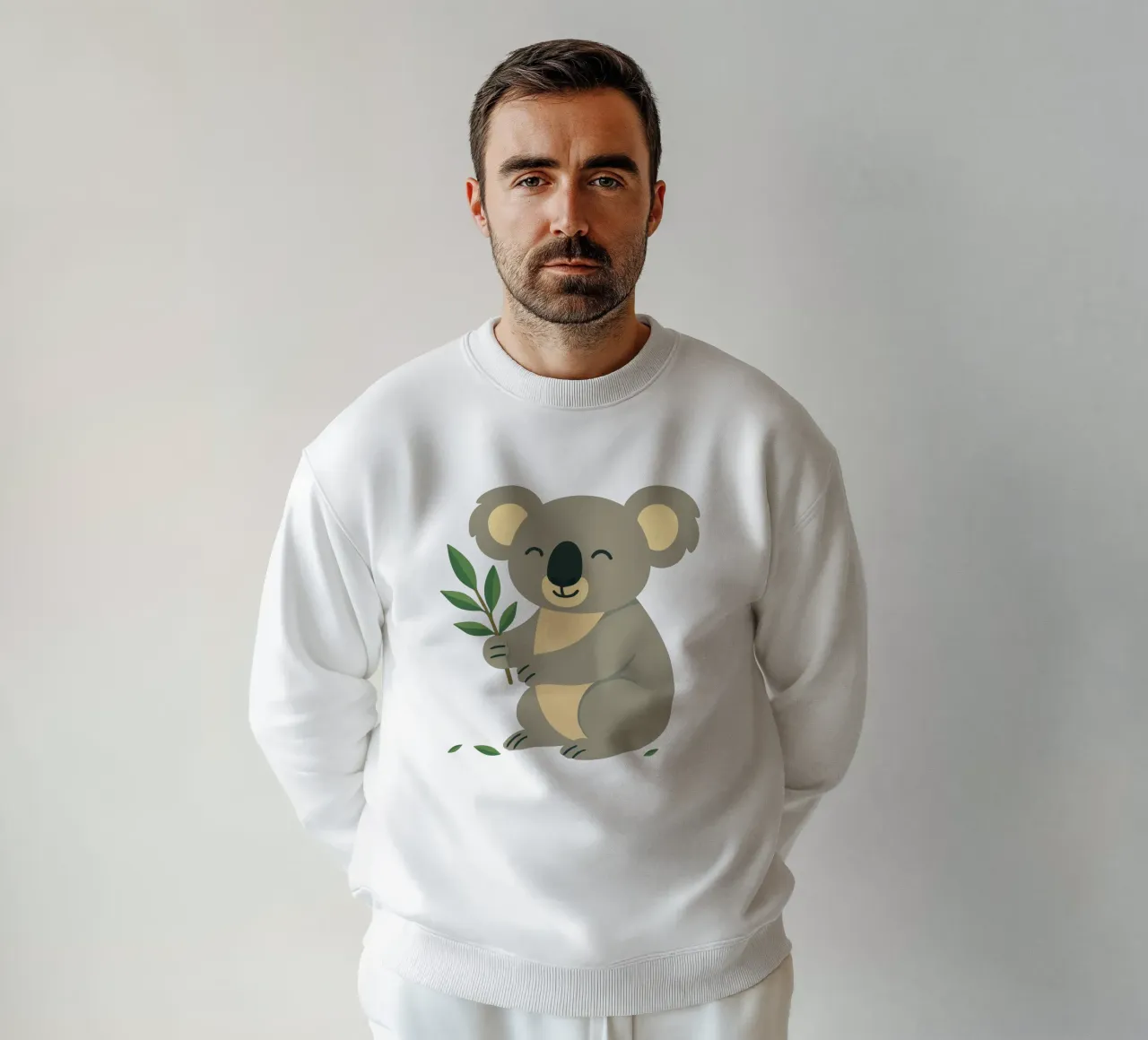 Glimlachende koala met eucalyptus - natuurliefhebbend motief sweatshirt van namosh