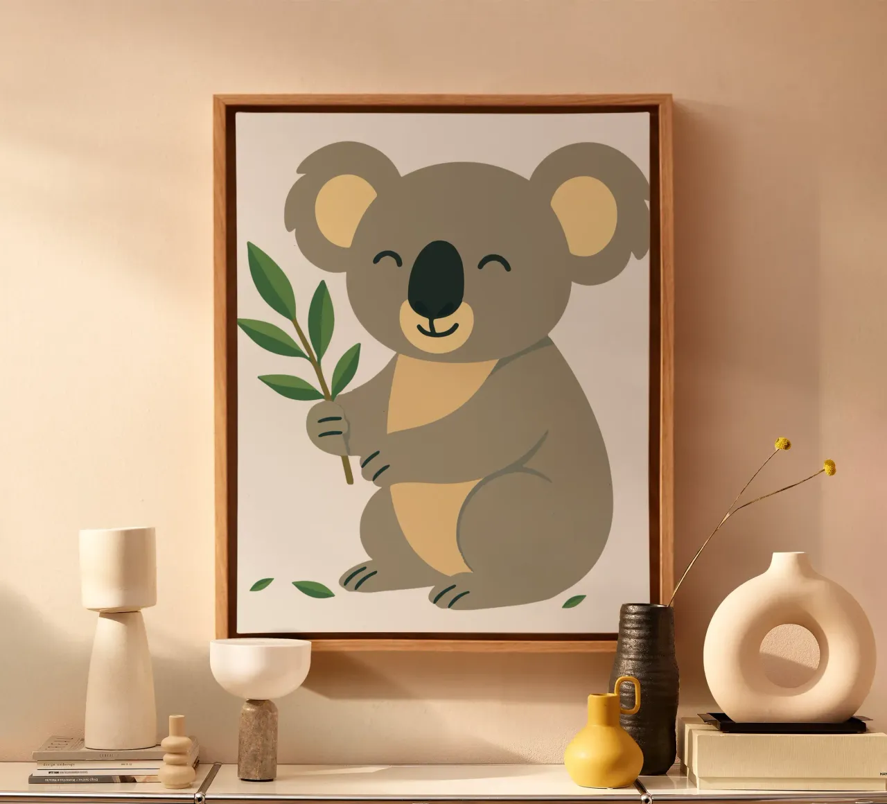 Glimlachende koala met eucalyptus - natuurliefhebbend motief canvas van namosh
