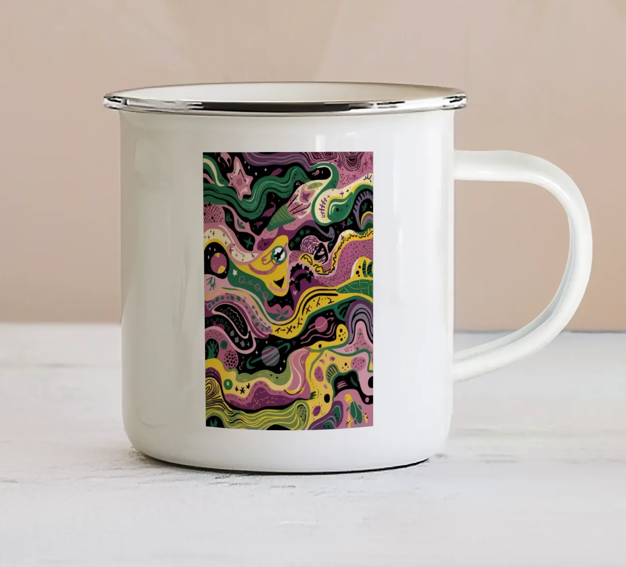 Laberinto de remolinos verdes taza de esmalte de Zep Layers