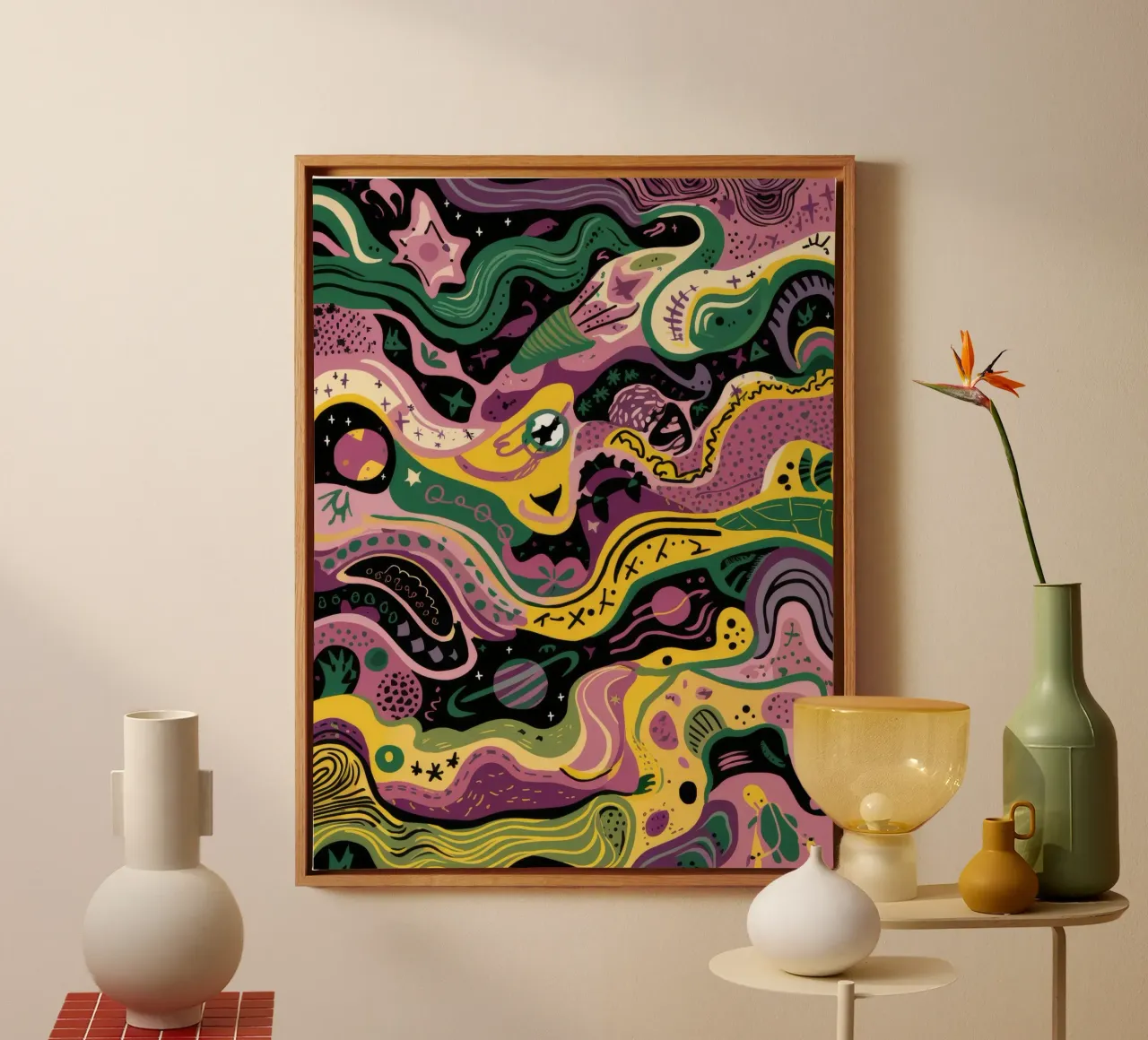 Verdant Swirl Labyrinth canvas with Floater frame by Zep Layers