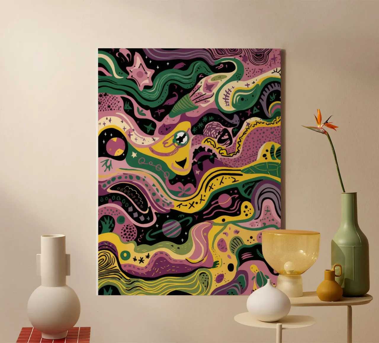 Verdant Swirl Labyrinth canvas with Floater frame by Zep Layers