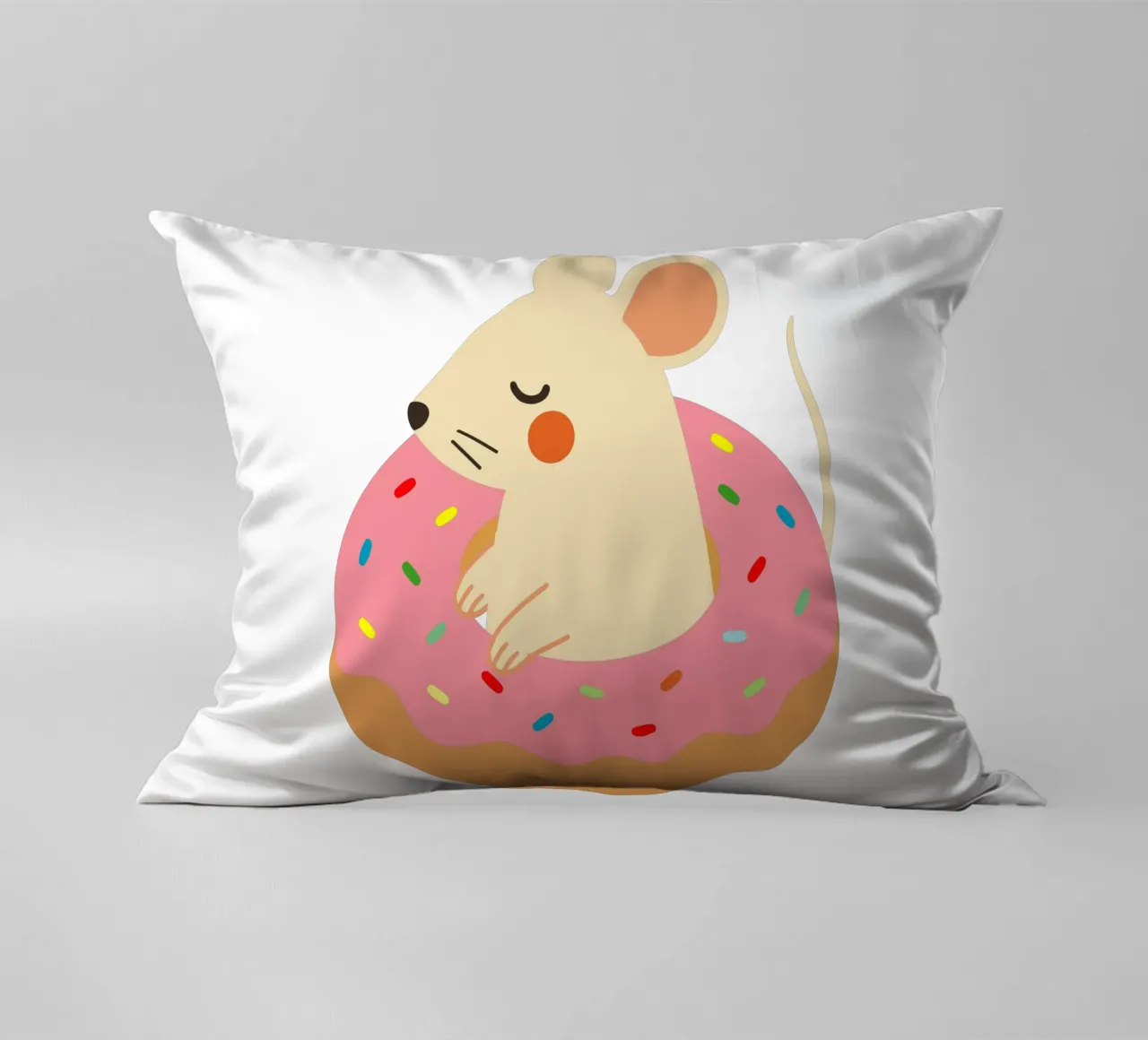 Douce souris dans un beignet - Illustration animalière ludique coussin de namosh