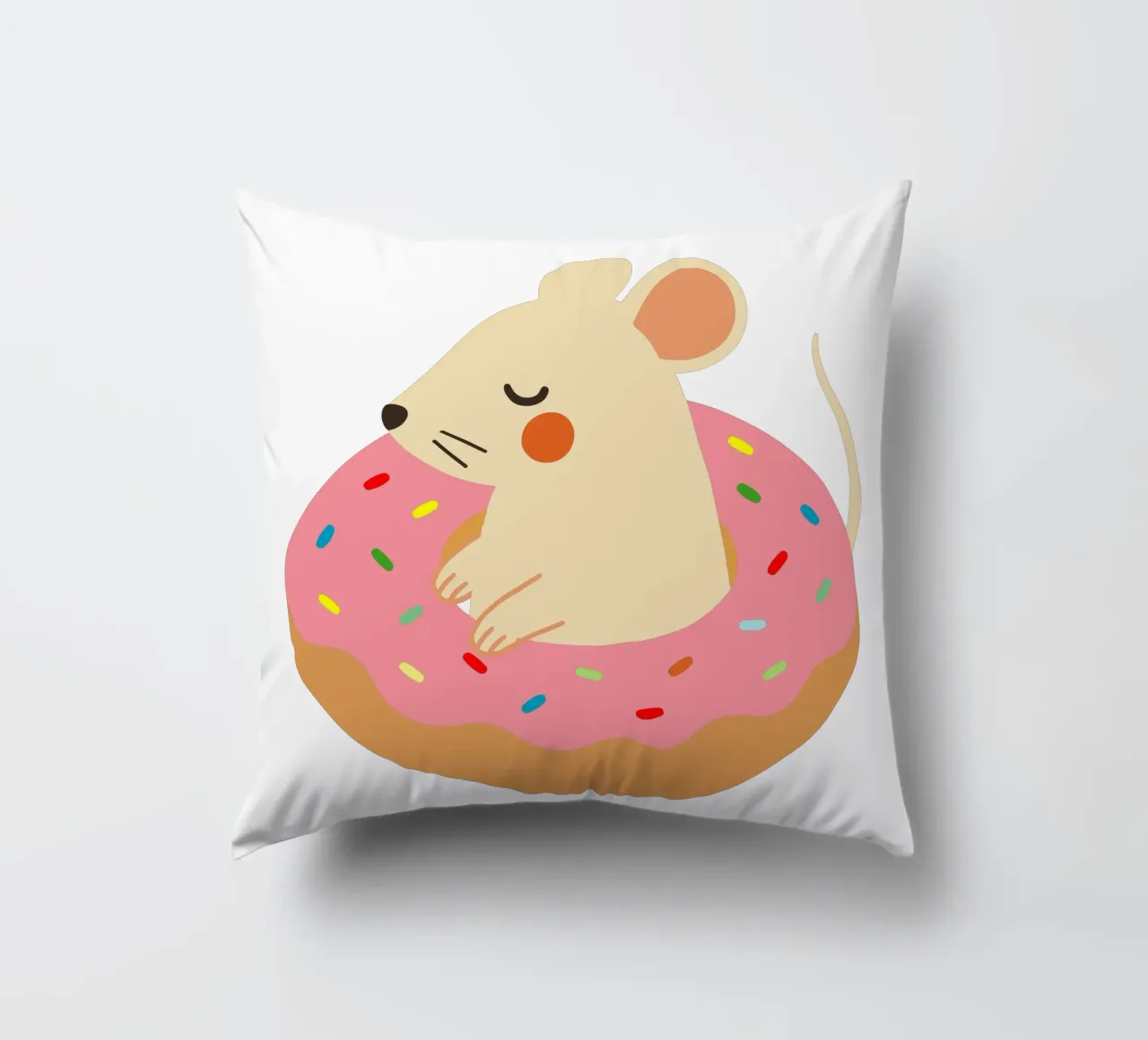 Douce souris dans un beignet - Illustration animalière ludique coussin de namosh