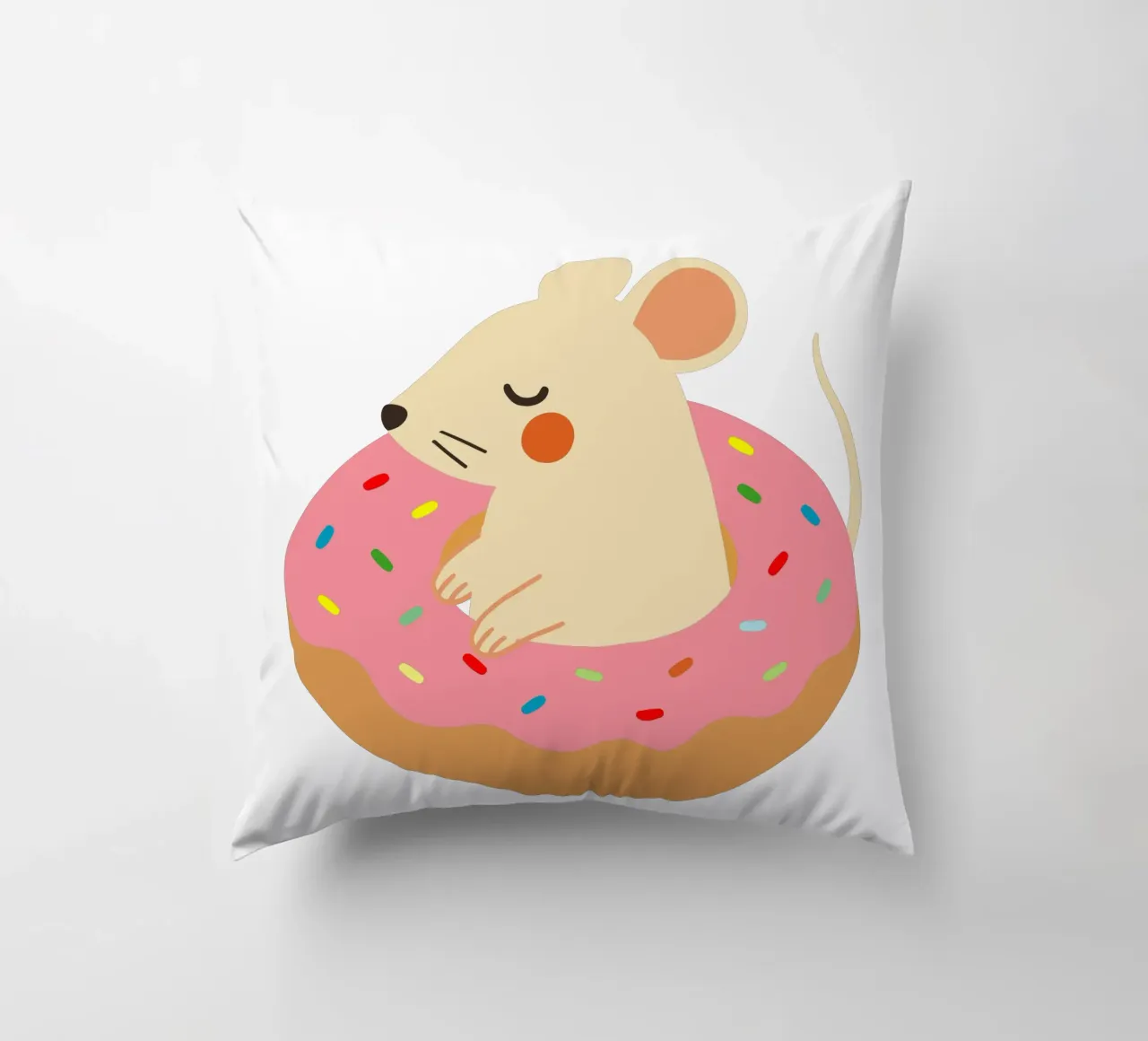Douce souris dans un beignet - Illustration animalière ludique coussin de namosh