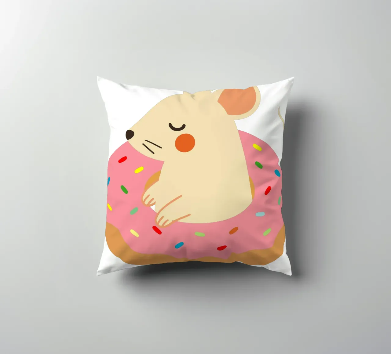 Douce souris dans un beignet - Illustration animalière ludique coussin de namosh