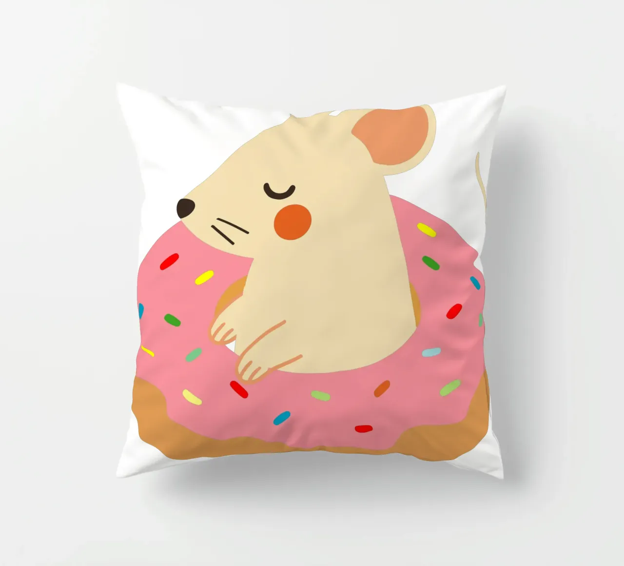 Douce souris dans un beignet - Illustration animalière ludique coussin de namosh