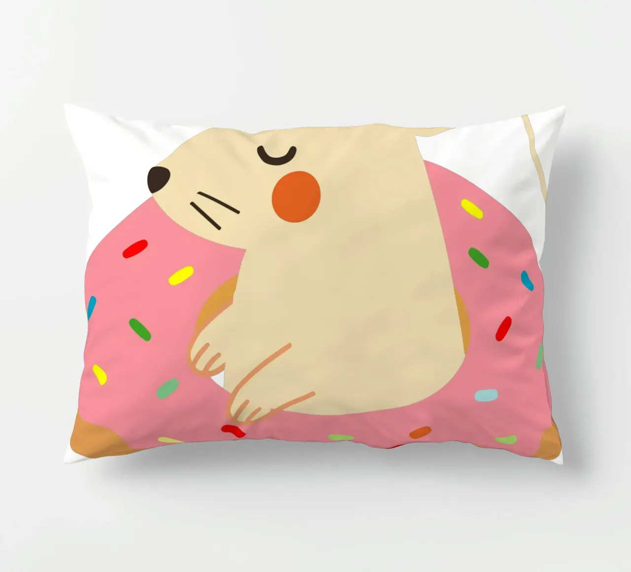 Douce souris dans un beignet - Illustration animalière ludique coussin de namosh