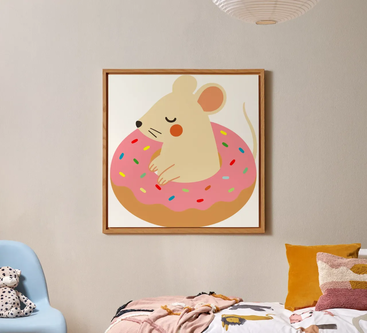 Douce souris dans un beignet - Illustration animalière ludique panneau forex de namosh