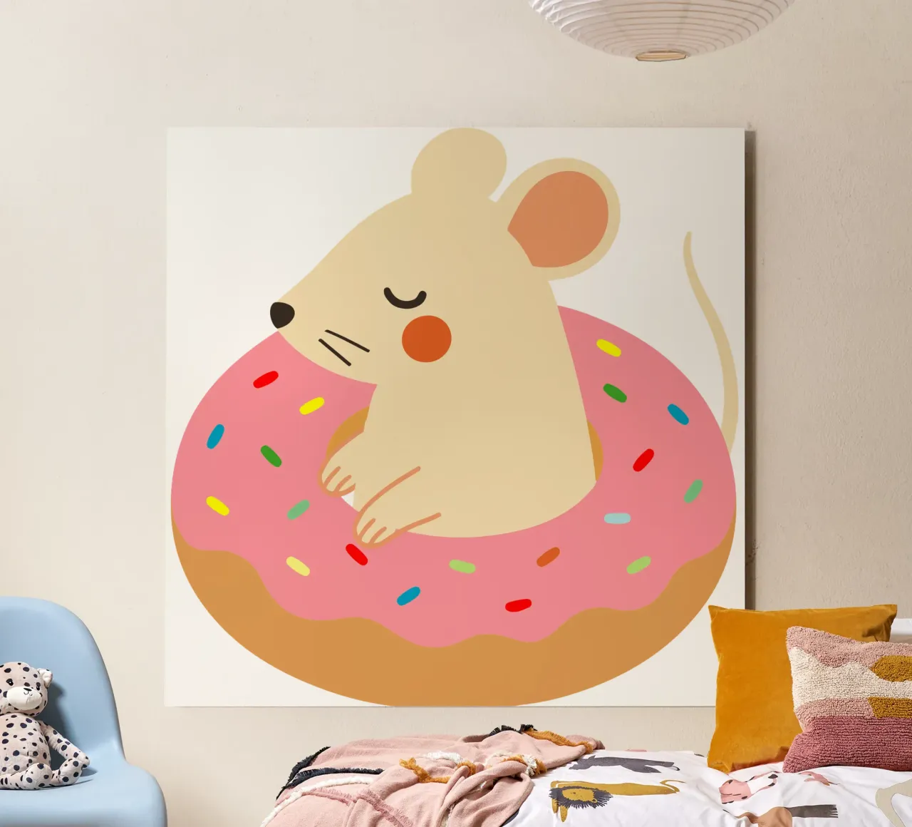 Douce souris dans un beignet - Illustration animalière ludique panneau forex de namosh