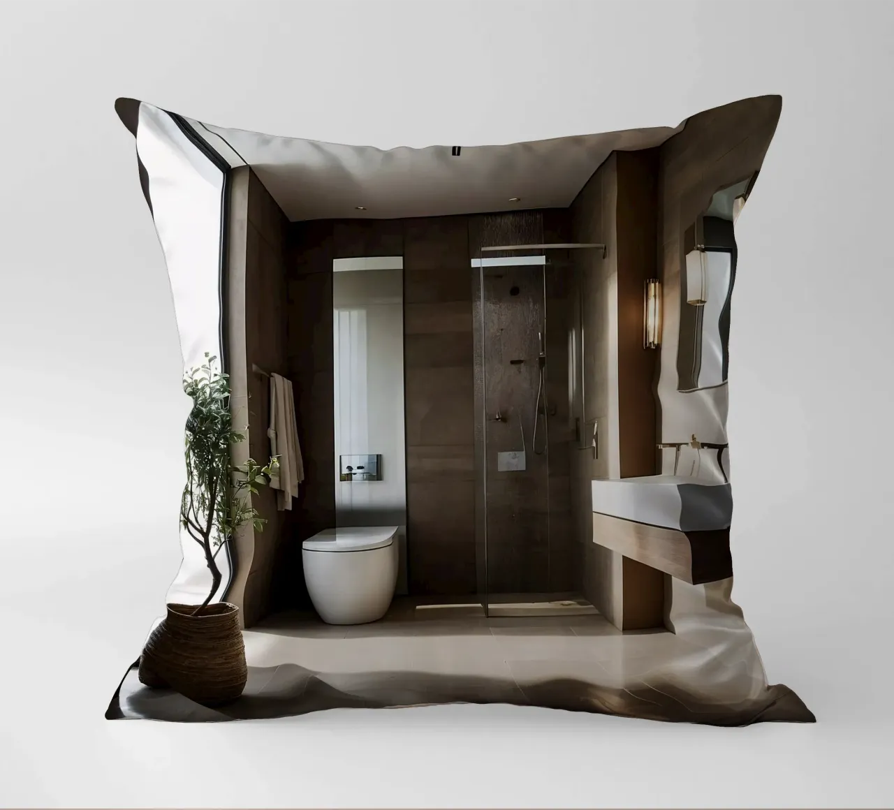Design degli interni di un bagno moderno con luce naturale cuscino da DesignDoodle