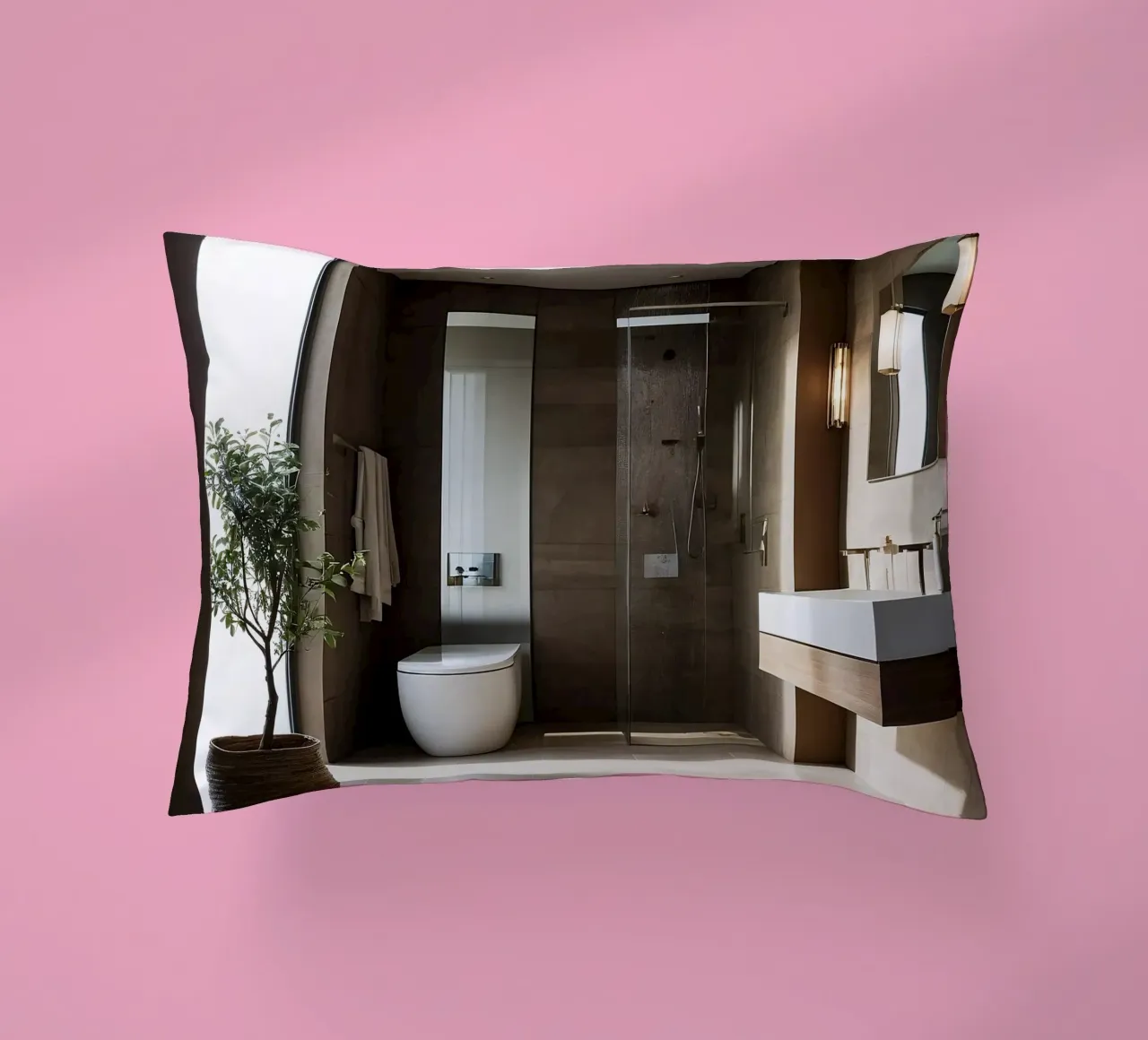 Design degli interni di un bagno moderno con luce naturale cuscino da DesignDoodle