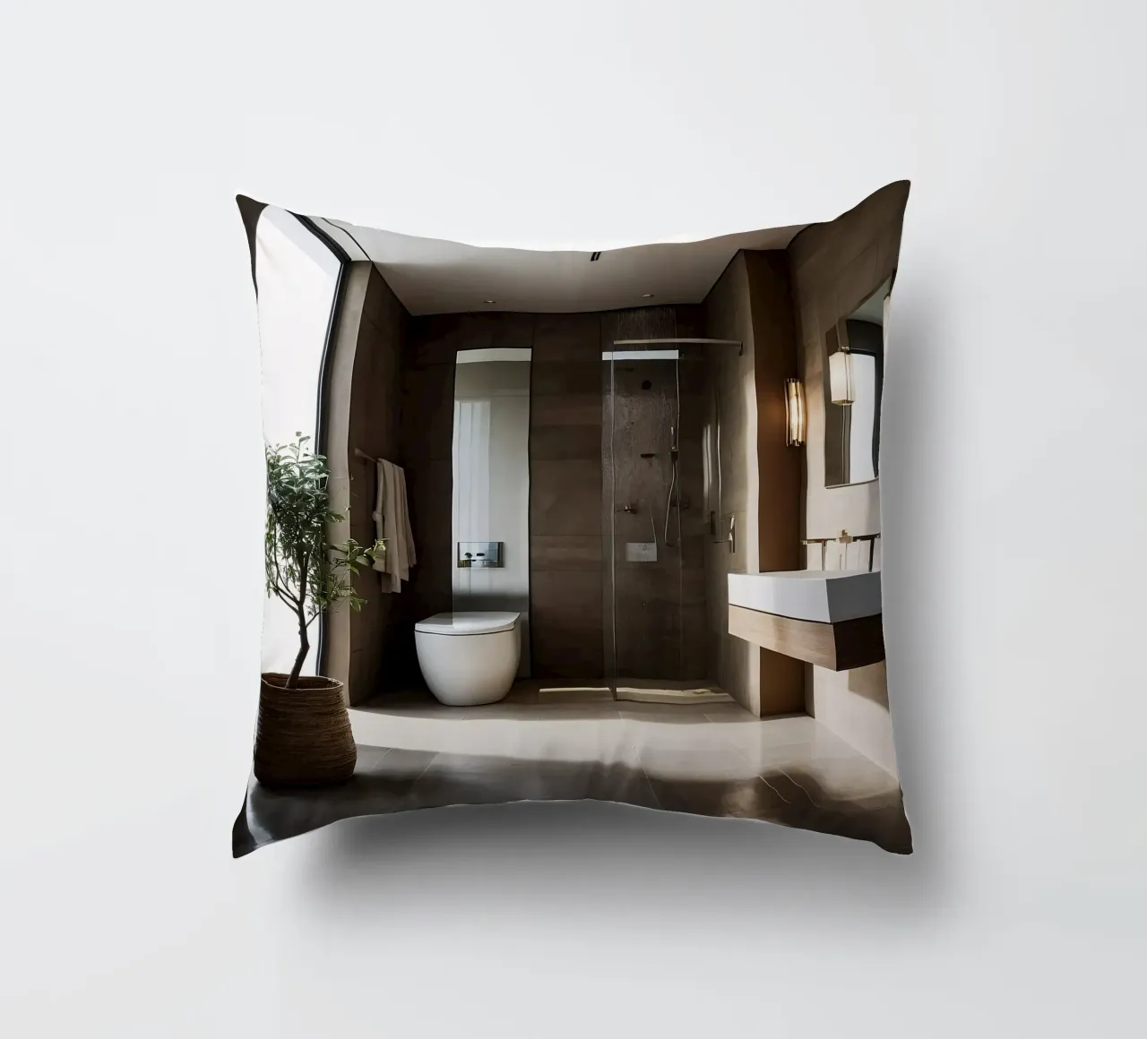 Design degli interni di un bagno moderno con luce naturale cuscino da DesignDoodle