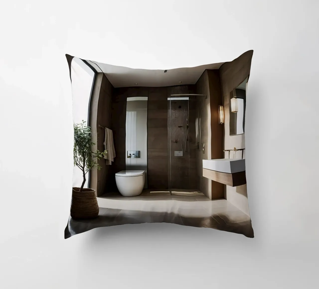 Design degli interni di un bagno moderno con luce naturale cuscino da DesignDoodle