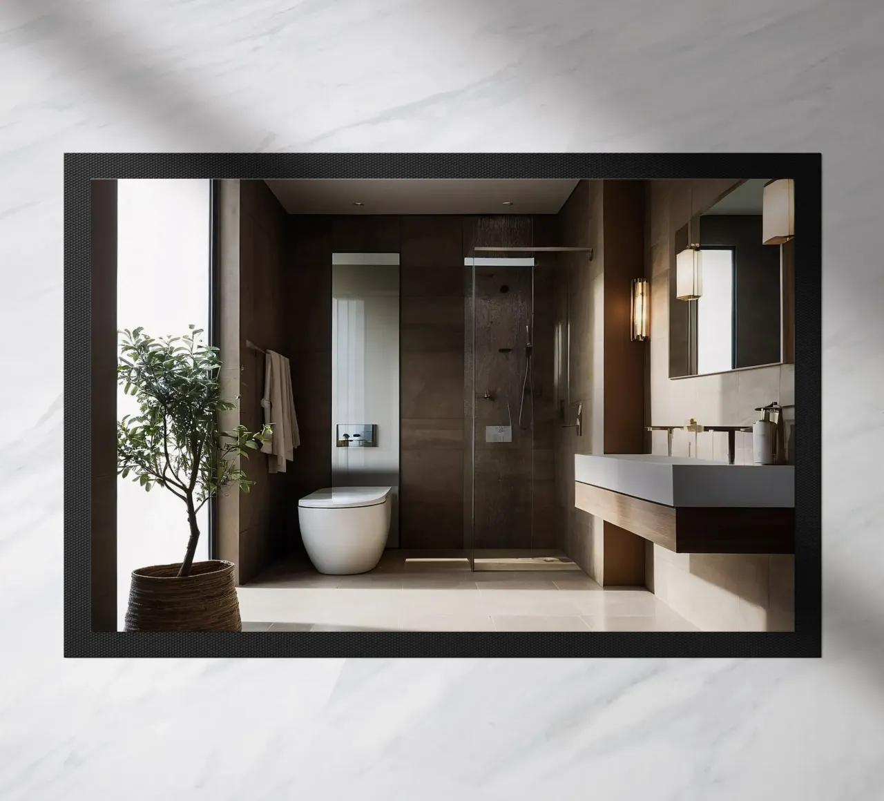 Design degli interni di un bagno moderno con luce naturale zerbino da DesignDoodle