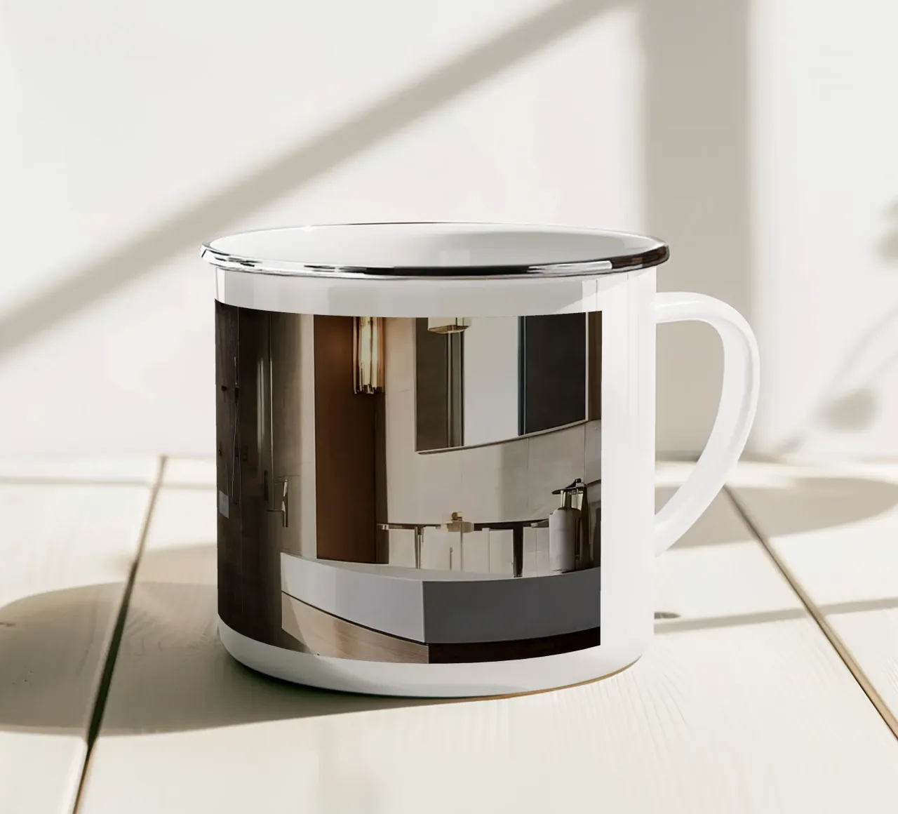 Design degli interni di un bagno moderno con luce naturale tazza in smalto da DesignDoodle