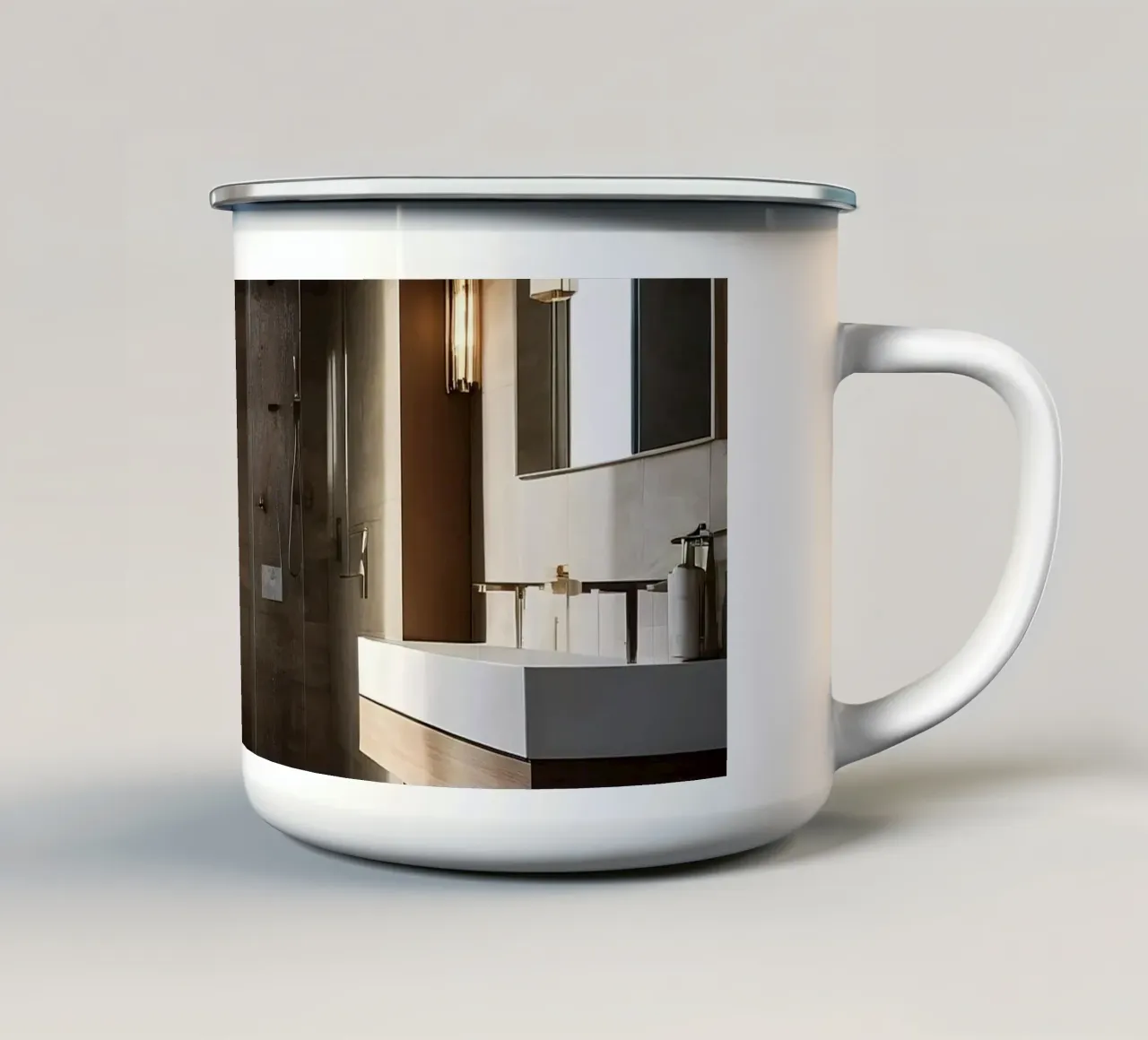 Design degli interni di un bagno moderno con luce naturale tazza in smalto da DesignDoodle