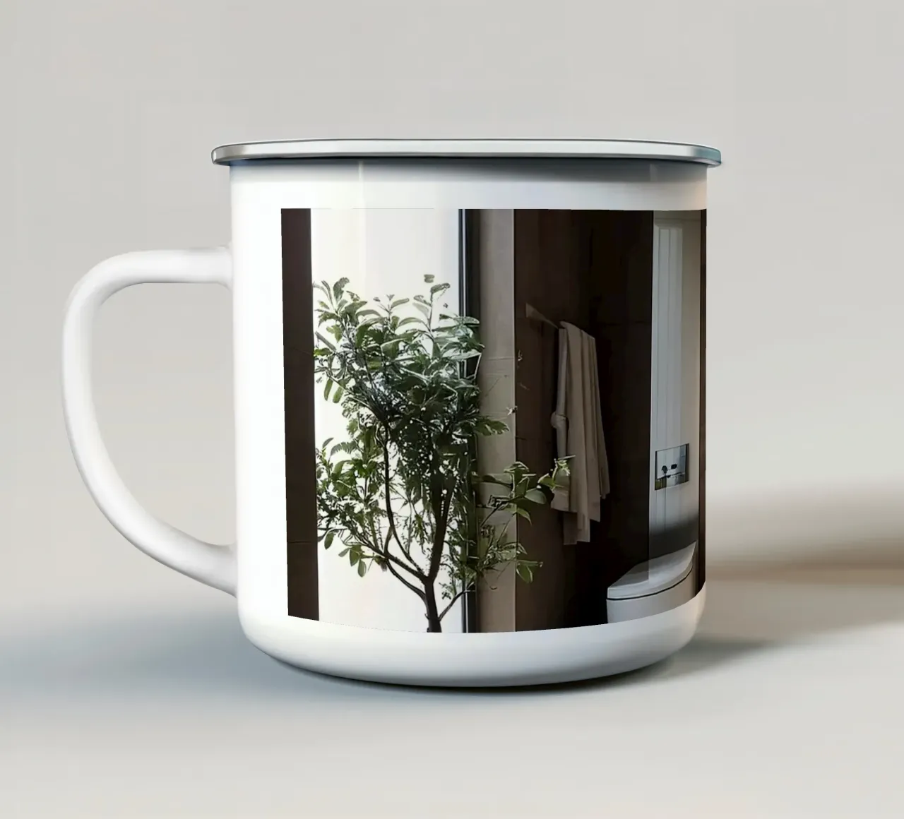 Design degli interni di un bagno moderno con luce naturale tazza in smalto da DesignDoodle