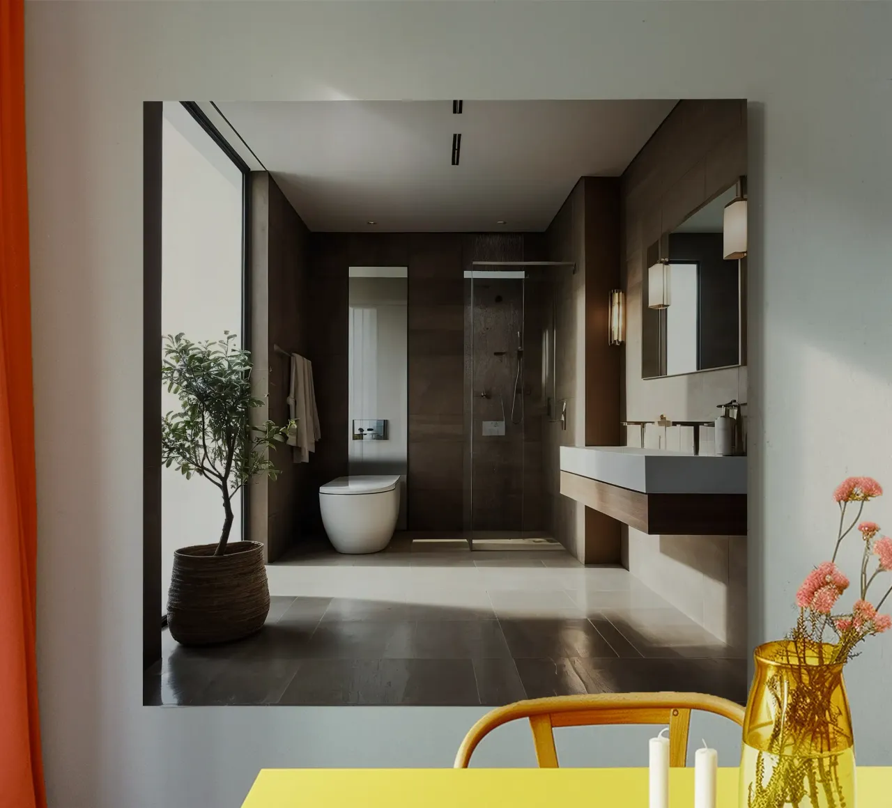Design degli interni di un bagno moderno con luce naturale tela con Cornice a cassetta da DesignDoodle