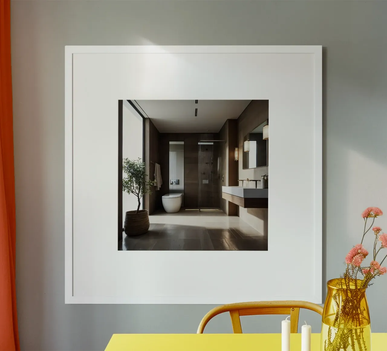 Design degli interni di un bagno moderno con luce naturale poster da DesignDoodle