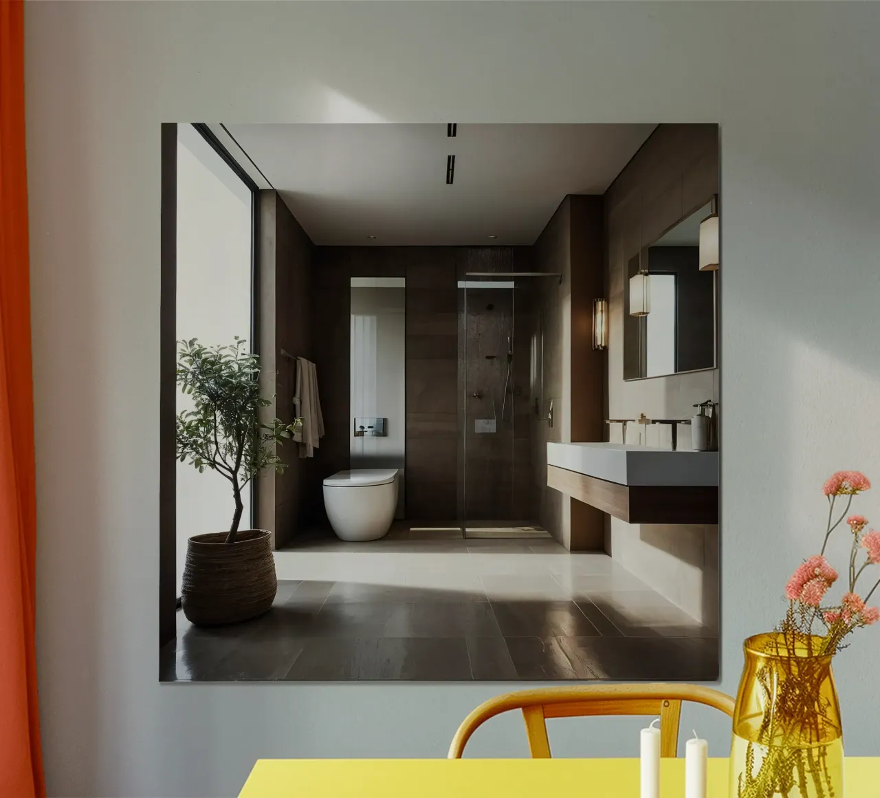 Design degli interni di un bagno moderno con luce naturale poster da DesignDoodle