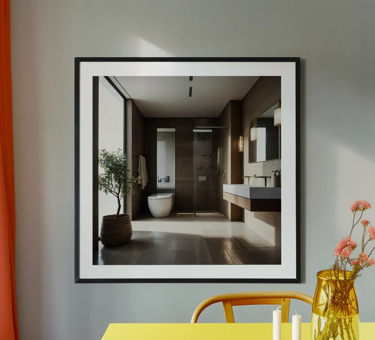 Design degli interni di un bagno moderno con luce naturale poster da DesignDoodle
