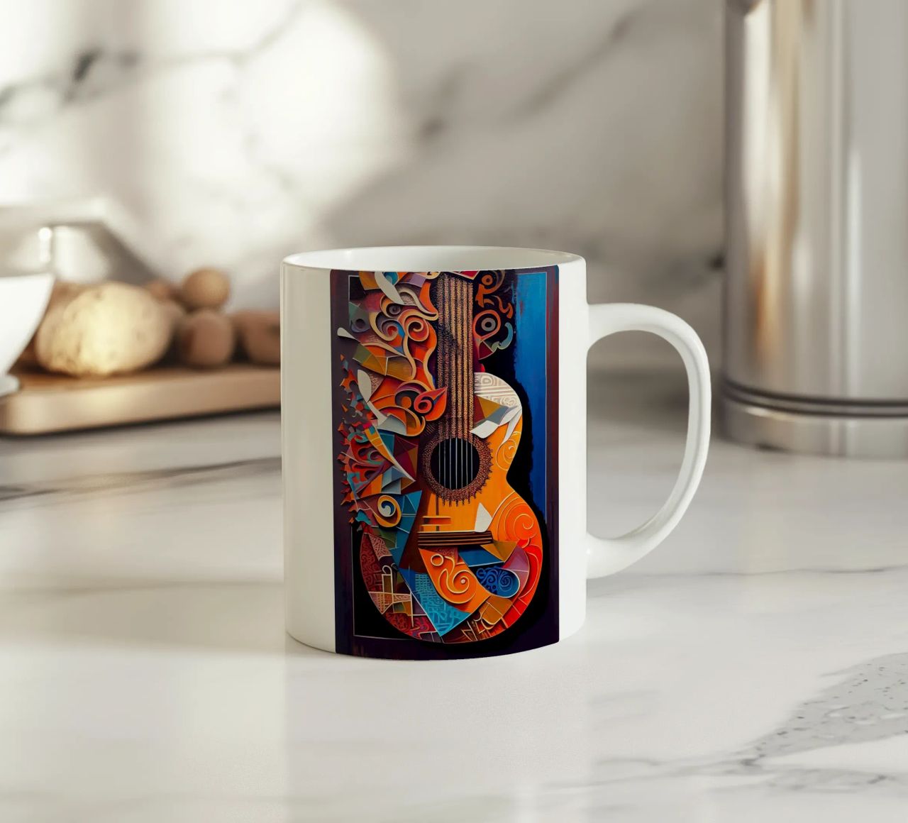 guitar musical instrument strings patterns abstract shapes c ceramic mug by Leslie Anne Kriz