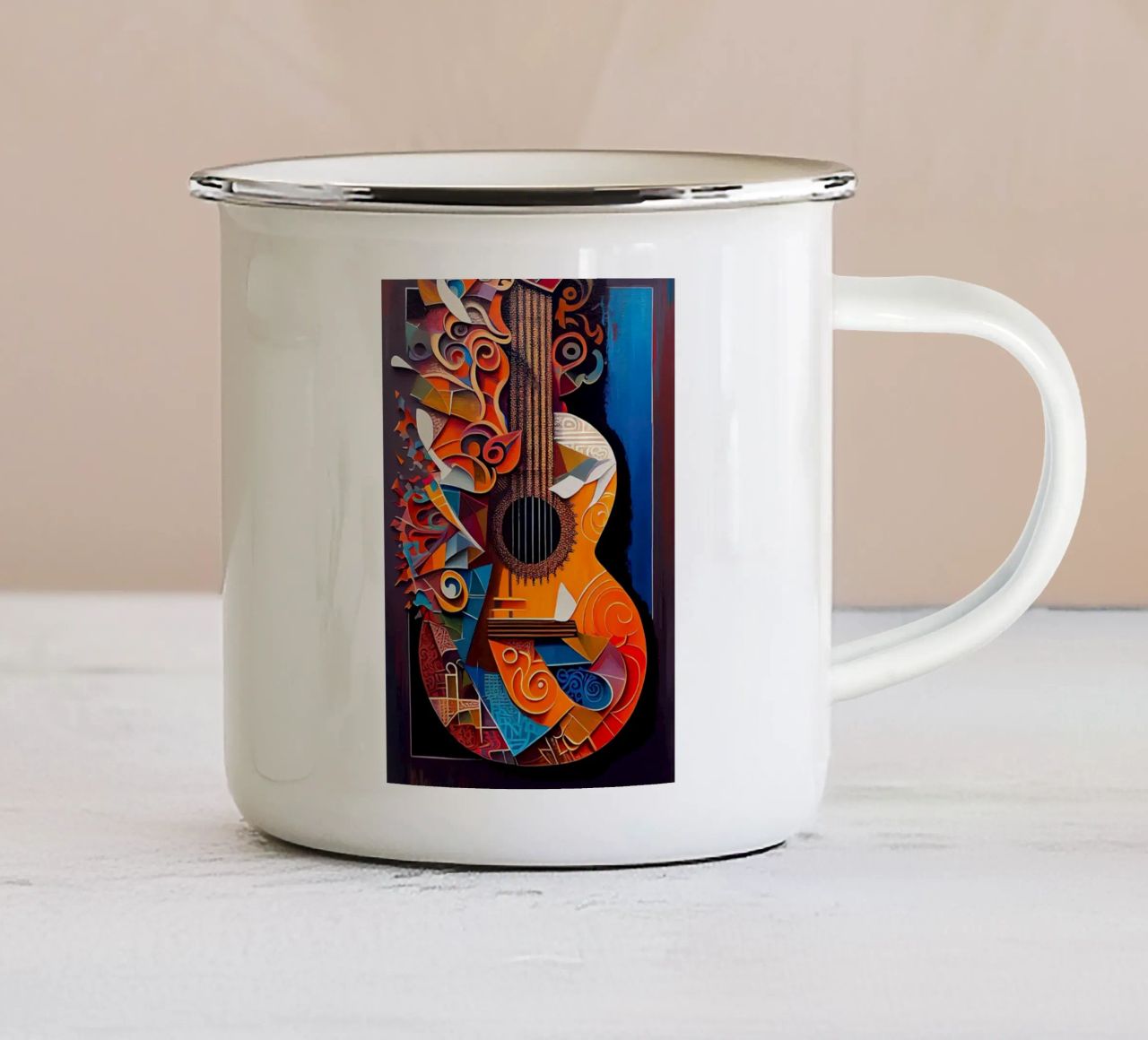 guitar musical instrument strings patterns abstract shapes c enamel mug by Leslie Anne Kriz