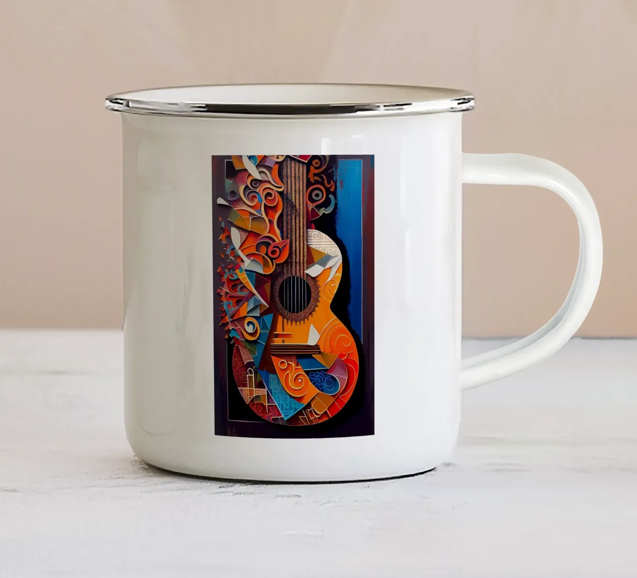 guitarra instrumento musical cuerdas patrones formas abstractas c taza de esmalte de Leslie Anne Kriz