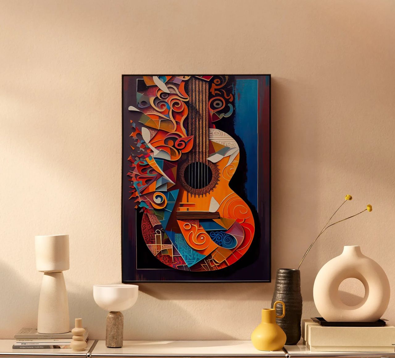 guitar musical instrument strings patterns abstract shapes c acrylic glass by Leslie Anne Kriz