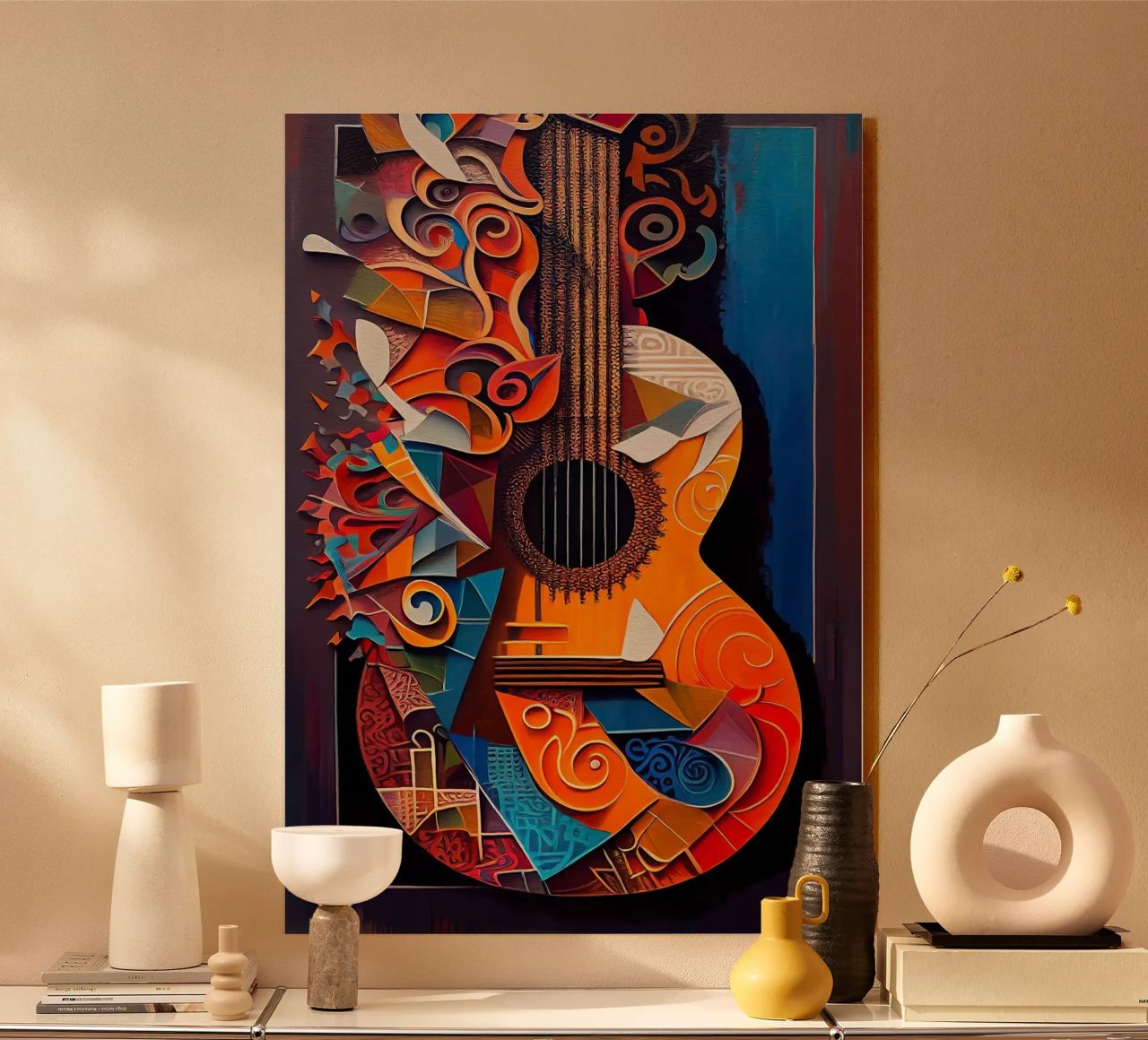 guitar musical instrument strings patterns abstract shapes c acrylic glass by Leslie Anne Kriz
