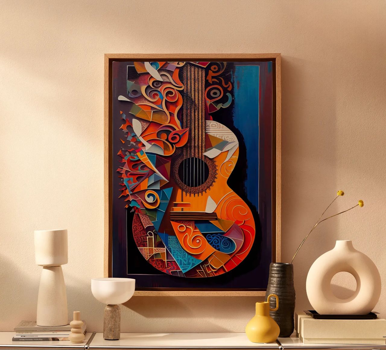 guitar musical instrument strings patterns abstract shapes c canvas by Leslie Anne Kriz