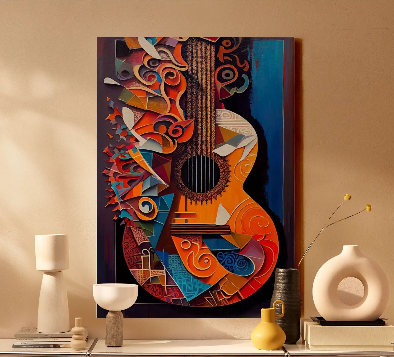 guitar musical instrument strings patterns abstract shapes c canvas by Leslie Anne Kriz