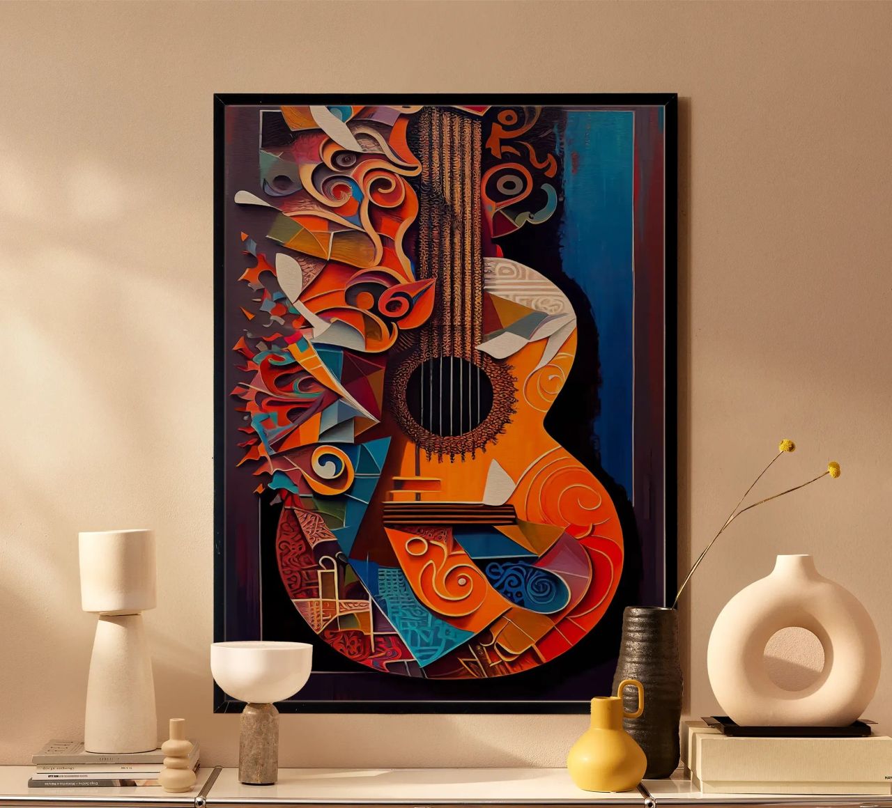 guitar musical instrument strings patterns abstract shapes c poster by Leslie Anne Kriz