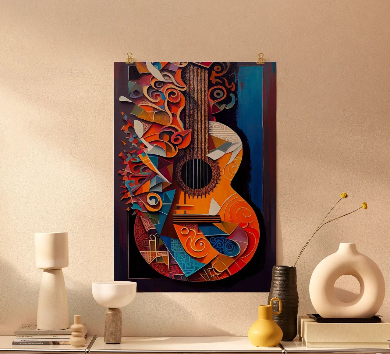 guitar musical instrument strings patterns abstract shapes c poster by Leslie Anne Kriz