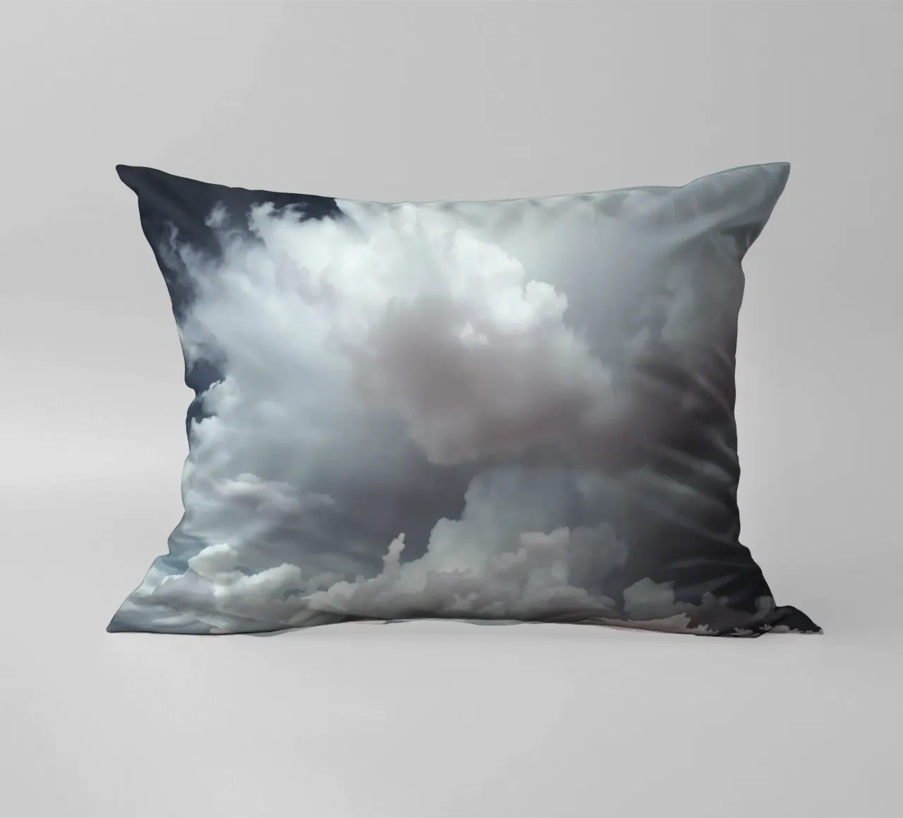 Dramatic clouds hover over pink-tinted trees in an enchantin decorative cushion by DesignDoodle