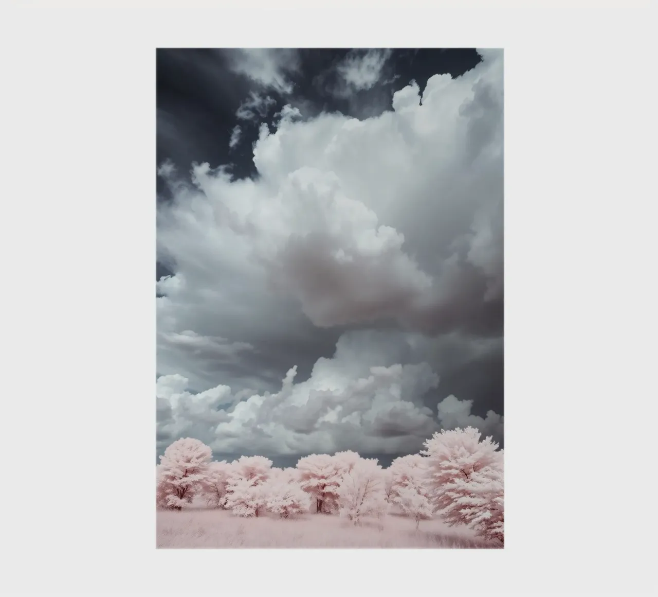 Dramatic clouds hover over pink-tinted trees in an enchantin notebook by DesignDoodle