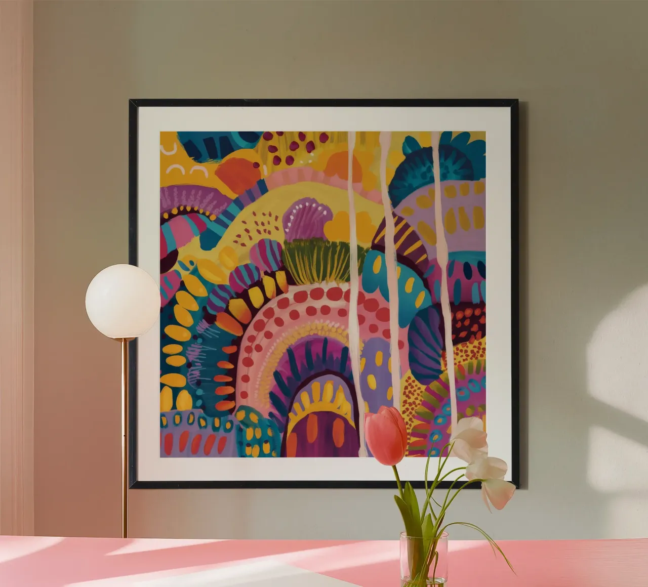 Colline arcobaleno astratte poster con telaio in legno da Zep Layers