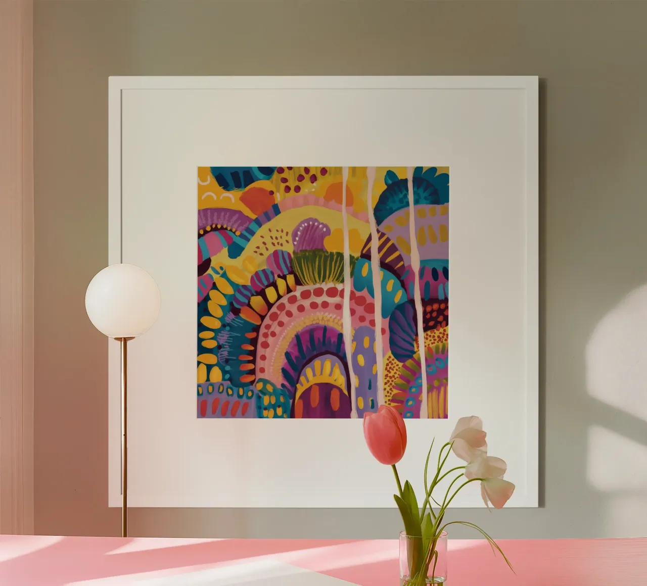 Colline arcobaleno astratte poster con telaio in legno da Zep Layers