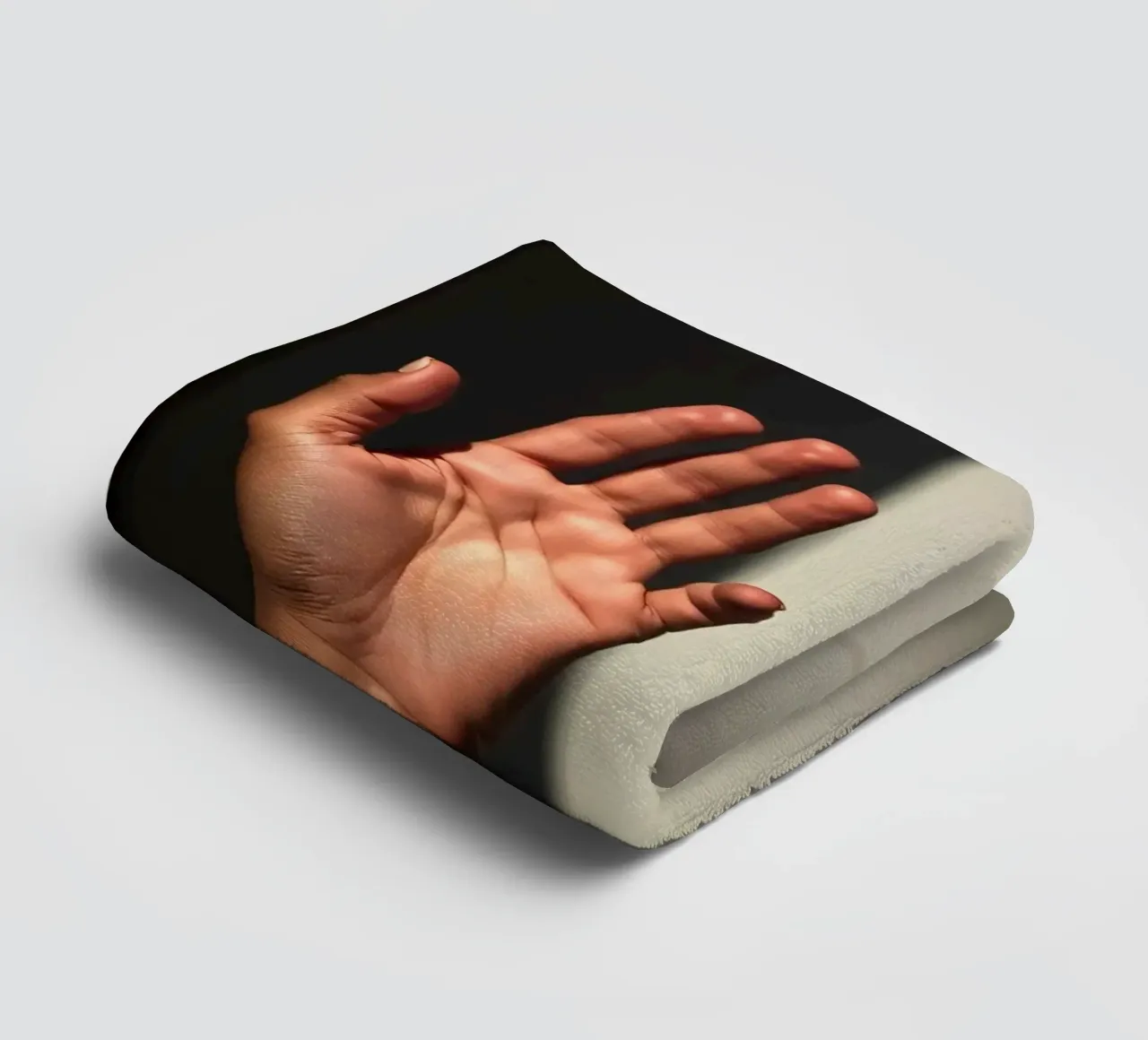 Hands reaching towards light in a minimalist setting towel by DesignDoodle