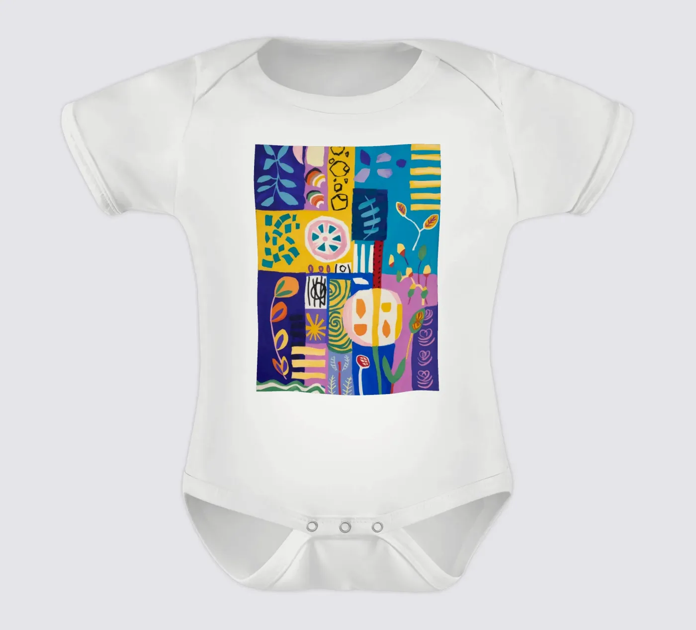 Patchwork Bloom Quilt short-sleeve baby romper by Zep Layers