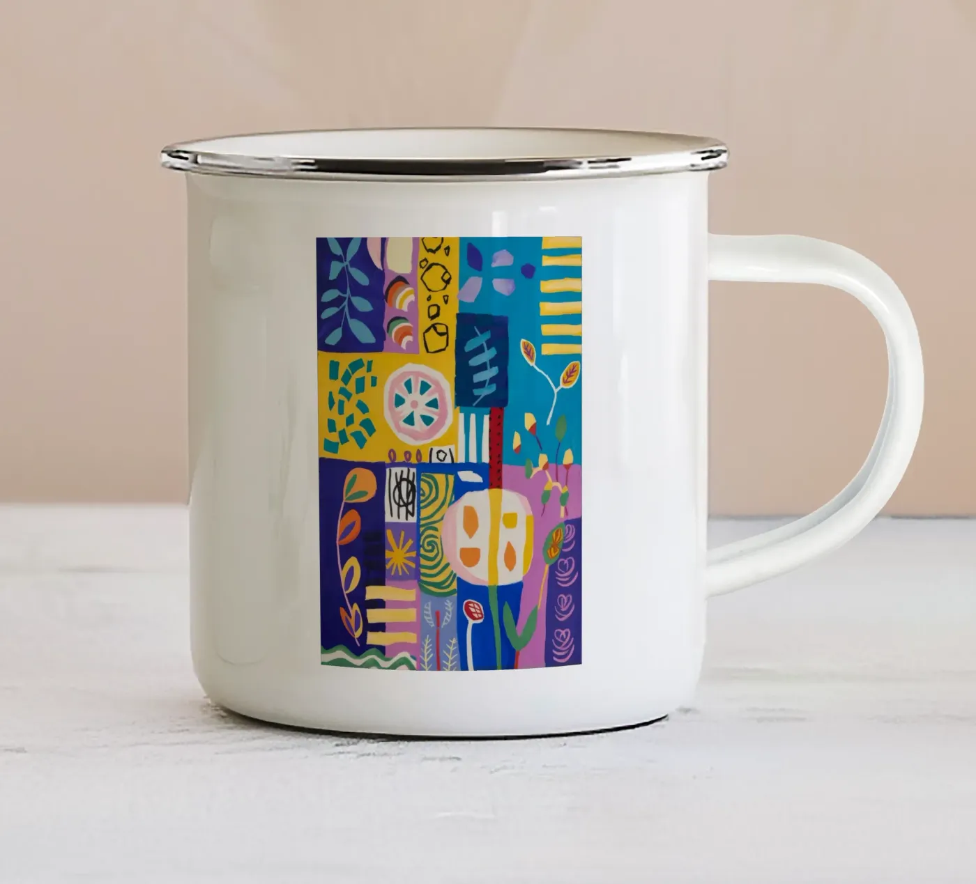 Patchwork Bloom Quilt enamel mug by Zep Layers