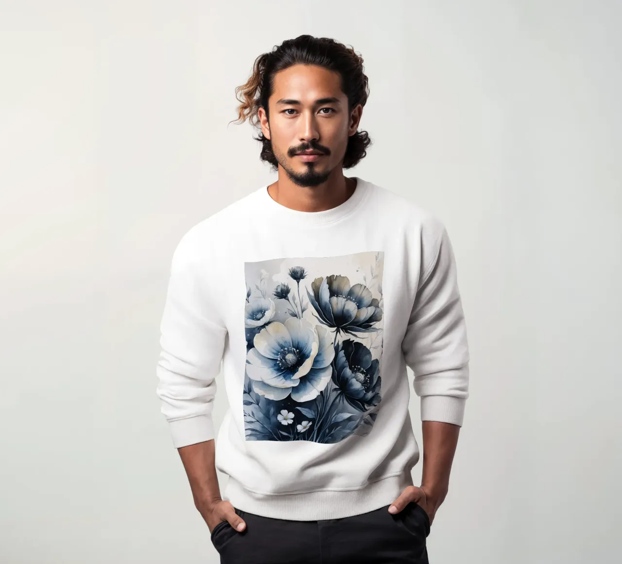 Composizione floreale con fiori bianchi e blu felpa da DesignDoodle
