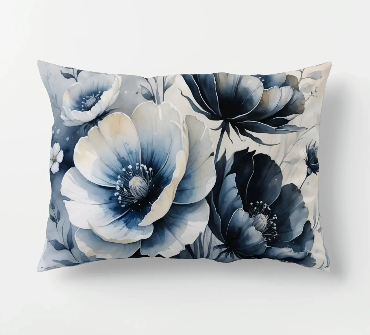 Composizione floreale con fiori bianchi e blu cuscino da DesignDoodle