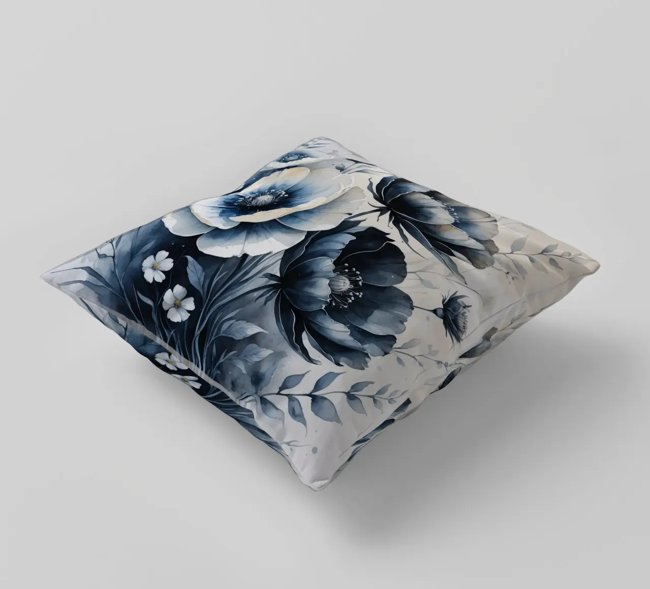 Composizione floreale con fiori bianchi e blu cuscino da DesignDoodle